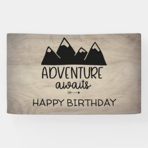Adventure Awaits Birthday  Rustic Wood Banner