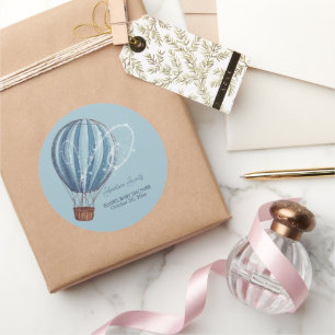 Adventure Awaits Blue Hot Air Balloon Baby Shower Classic Round Sticker