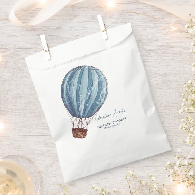 Adventure Awaits Blue Hot Air Balloon Baby Shower Favour Bag (Clipped)