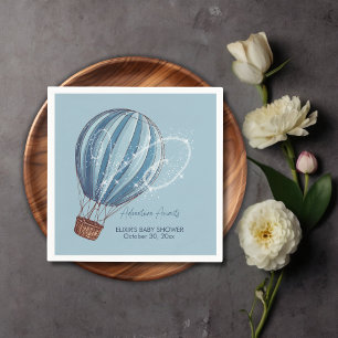 Adventure Awaits Blue Hot Air Balloon Baby Shower Napkin