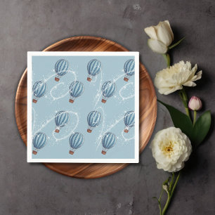 Adventure Awaits Blue Hot Air Balloon Baby Shower Napkin