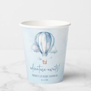 Adventure Awaits! Blue Hot Air Balloon Baby Shower Paper Cups