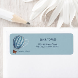 Adventure Awaits Blue Hot Air Balloon Baby Shower Return Address Label