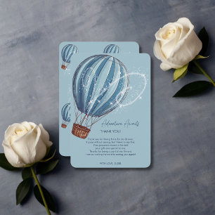 Adventure Awaits Blue Hot Air Balloon Baby Shower Thank You Card