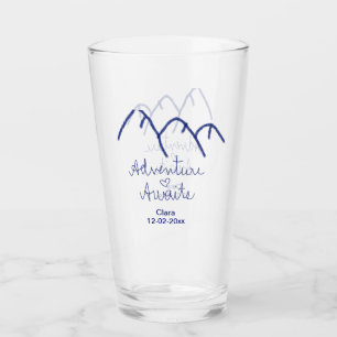 Adventure awaits blue mountain heart add name glass