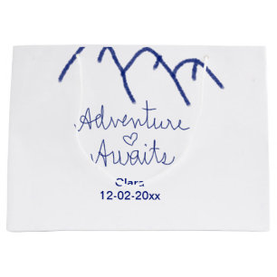 Adventure awaits blue mountain heart add name large gift bag