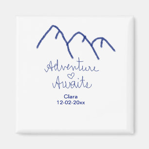 Adventure awaits blue mountain heart add name  magnet