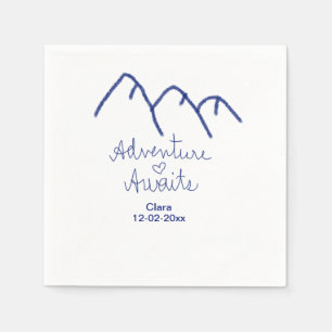 Adventure awaits blue mountain heart add name  napkin