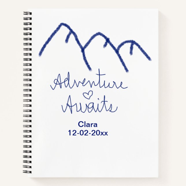 Adventure awaits blue mountain heart add name  notebook (Front)