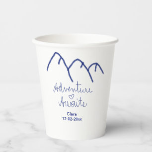 Adventure awaits blue mountain heart add name paper cups