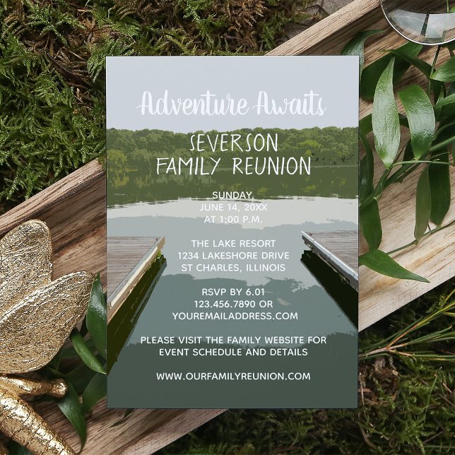 Adventure Awaits Boat Dock Lake Family Reunion Invitation (Creator Uploaded)