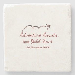 Adventure awaits bridal shower add name arrow marr stone coaster