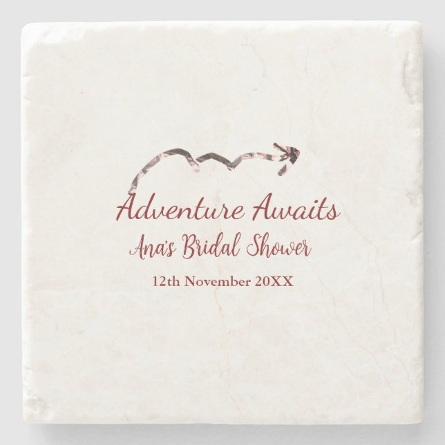 Adventure awaits bridal shower add name arrow marr stone coaster (Front)