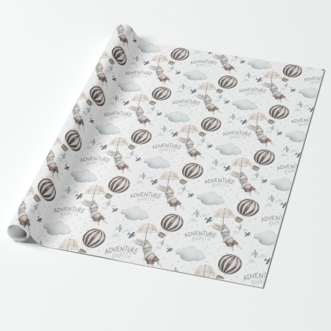 Adventure Awaits Bunny Wrapping Paper (Unrolled)