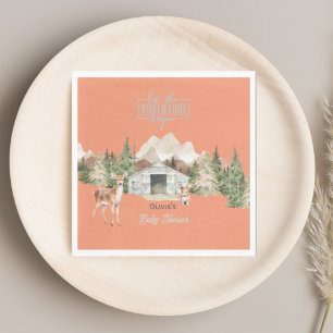 Adventure Awaits Burnt Orange Mountain Baby Shower Napkin