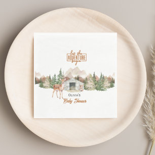 Adventure Awaits Burnt Orange Mountain Baby Shower Napkin
