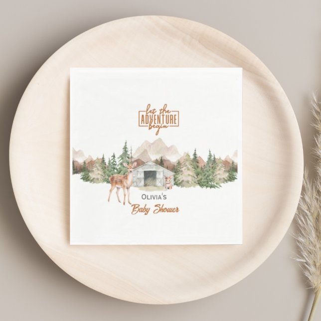 Adventure Awaits Burnt Orange Mountain Baby Shower Napkin (Creator Uploaded)