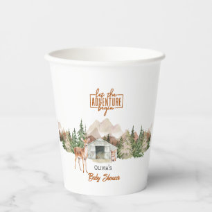 Adventure Awaits Burnt Orange Mountain Baby Shower Paper Cups