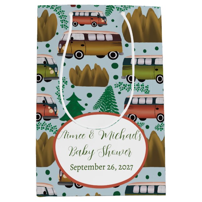 Adventure Awaits: Camper Baby Boy Shower  Medium Gift Bag (Front)