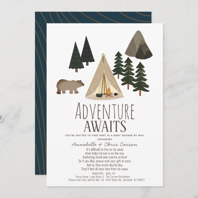 Adventure Awaits Camping Baby Shower by Mail Invitation (Front/Back)