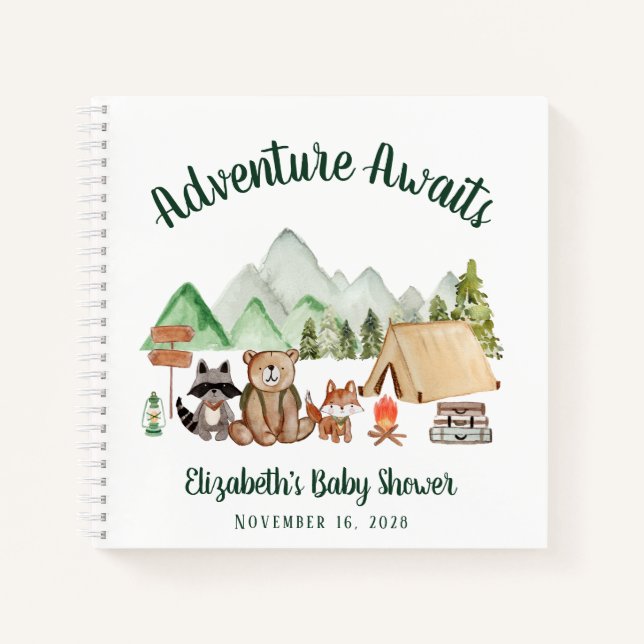 Adventure Awaits Camping Baby Shower Guest Book (Front)