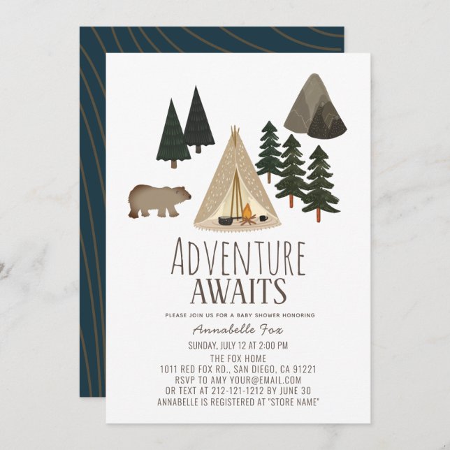 Adventure Awaits Camping Baby Shower Invitation (Front/Back)