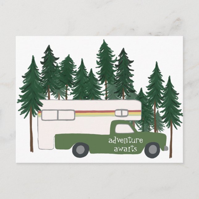 ADVENTURE AWAITS Camping Camper Truck RV Postcard (Front)