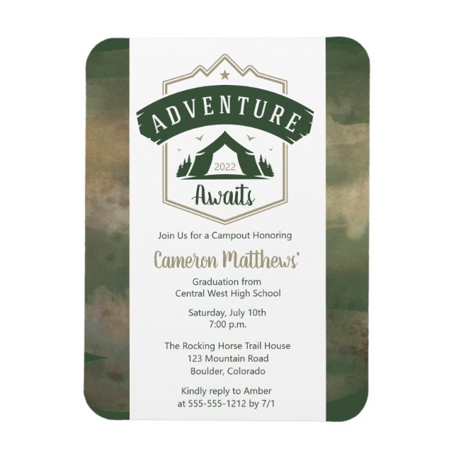Adventure Awaits Camping Graduation Party Invitati Magnet (Vertical)