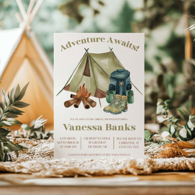 Adventure Awaits! Camping, Hiking Bridal Shower Invitation (Creator Uploaded)