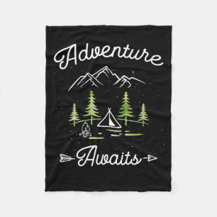 Adventure Awaits Camping Hiking Outdoor Travel Shi Fleece Blanket