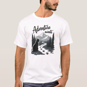 Adventure Awaits Cat Hiking Mountains Silhouette – T-Shirt