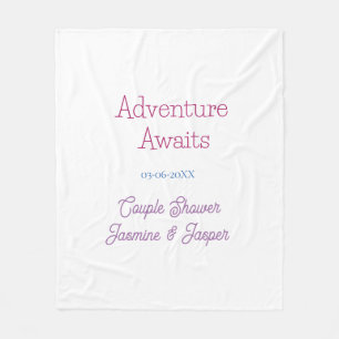 adventure awaits couple shower name date pink blue fleece blanket