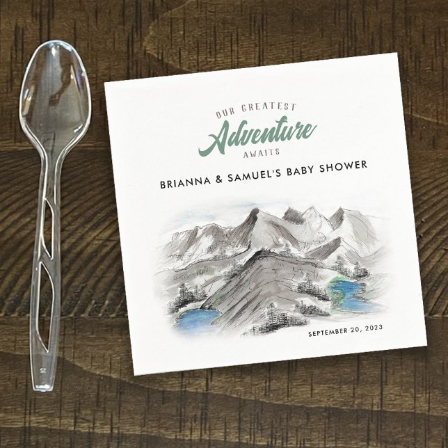Adventure Awaits Couples Baby Shower Mountains Napkin (Creator Uploaded)