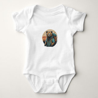 Adventure Awaits: Cute Bear Backpack T-Shirt Desig Baby Bodysuit