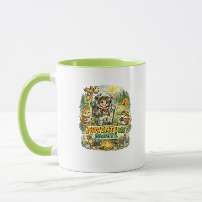 Adventure Awaits Cute Camping Coffee Mug (Left)