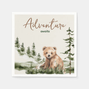 Adventure awaits cute forest bear baby shower napkin