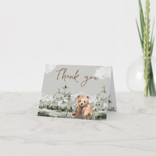 Adventure awaits cute forest bear baby shower thank you card