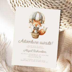 Adventure Awaits Cute Fox Balloon Baby Shower Postcard