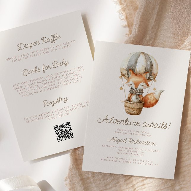 Adventure Awaits Cute Fox QR Code Baby Shower Invitation (Creator Uploaded)