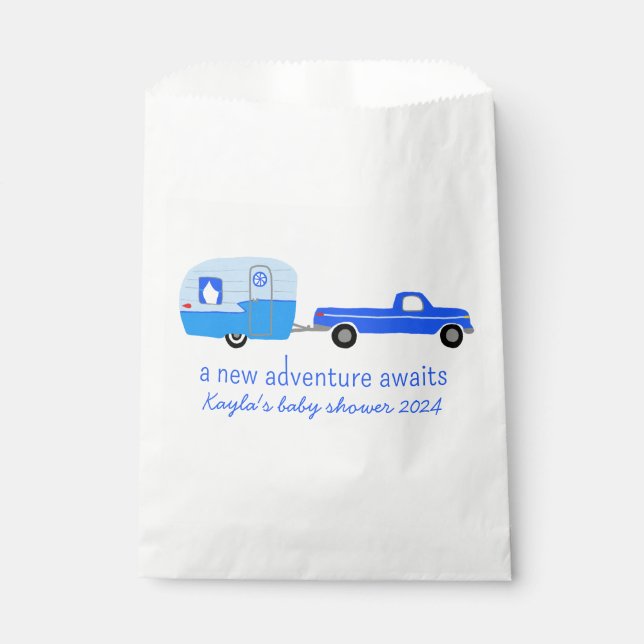 Adventure Awaits Cute Truck & Trailer BABY SHOWER Favour Bag (Front)