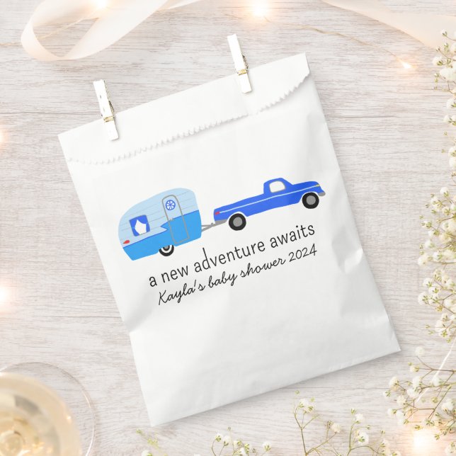Adventure Awaits Cute Truck & Trailer BABY SHOWER Favour Bag (Clipped)