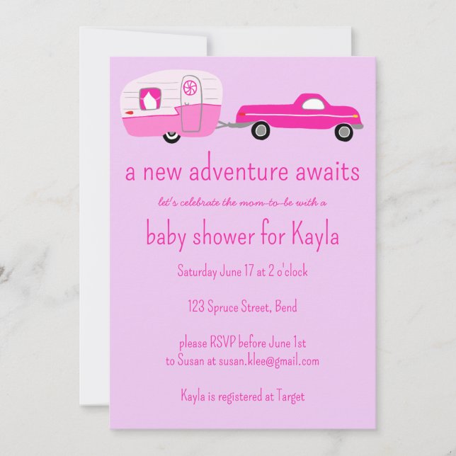 Adventure Awaits Cute Truck & Trailer BABY SHOWER Invitation (Front)
