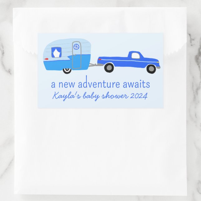 Adventure Awaits Cute Truck & Trailer BABY SHOWER Rectangular Sticker (Bag)
