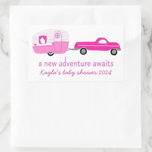 Adventure Awaits Cute Truck & Trailer BABY SHOWER Rectangular Sticker (Bag)