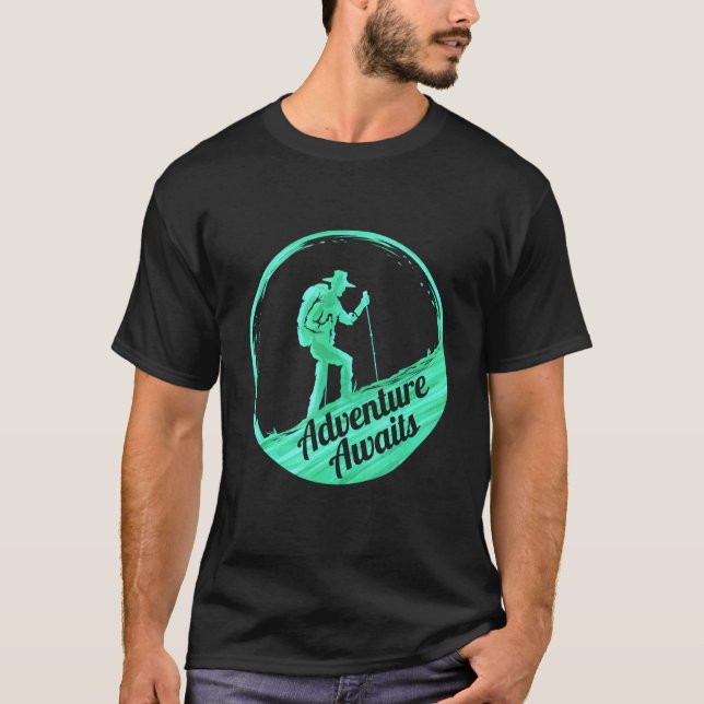Adventure Awaits Dad Camping and Hiking T-Shirt (Front)