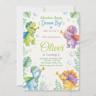 Adventure Awaits Dream Big Dinosaur Birthday Invitation