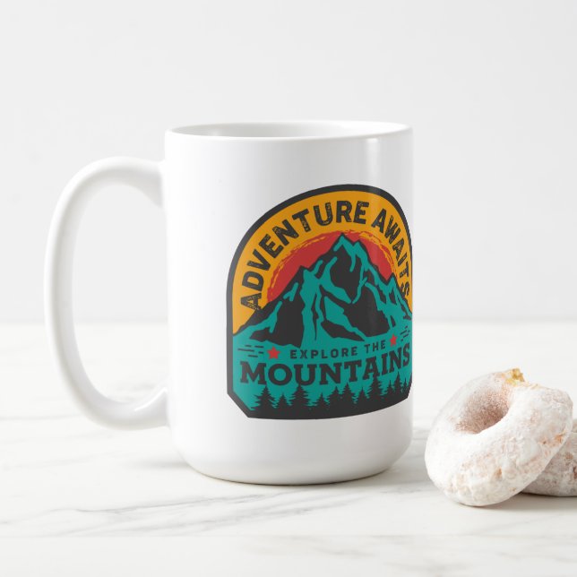 Adventure Awaits - Explore the Mountains Coffee Mug (With Donut)