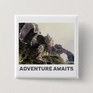 Adventure Awaits. Fantasy landscape 15 Cm Square Badge