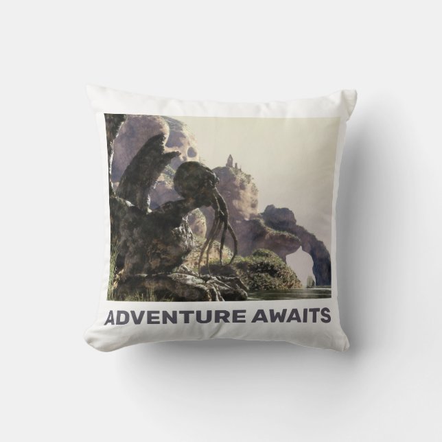 Adventure Awaits. Fantasy landscape Cushion (Front)