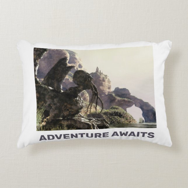 Adventure Awaits. Fantasy landscape Decorative Cushion (Front)